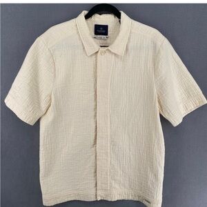 Scotch Soda Indigo Isle Mens L Cream Textured Button Down Short Sleeve Shirt